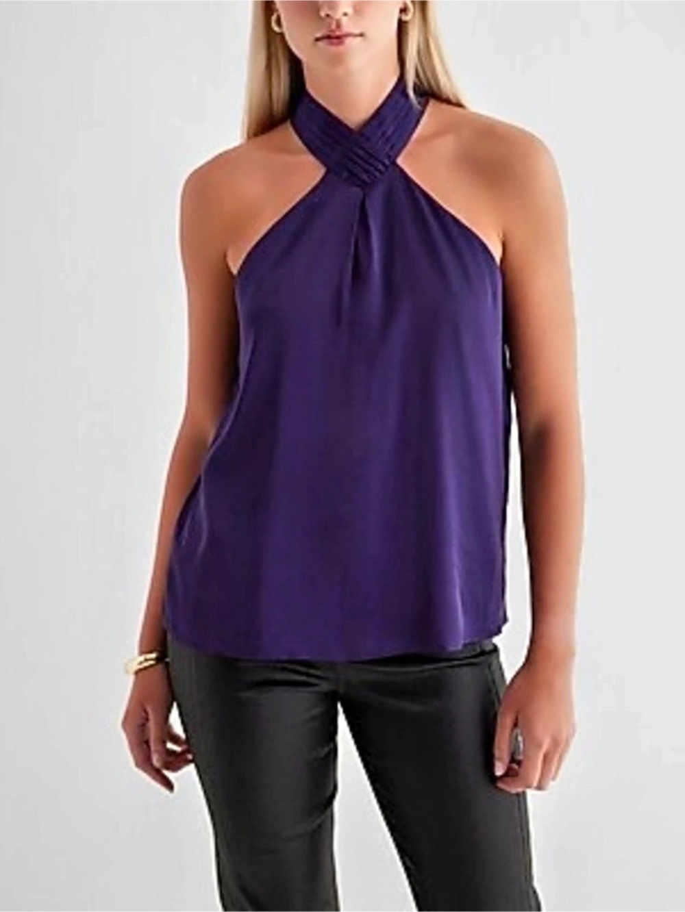 Express Satin Gathered Halter Neck Tank, Size Medium